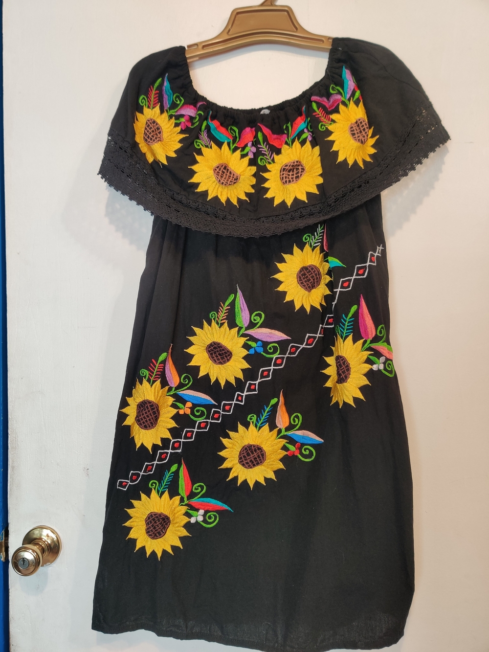 Sunflower Embroidered Off-Shoulder Dress